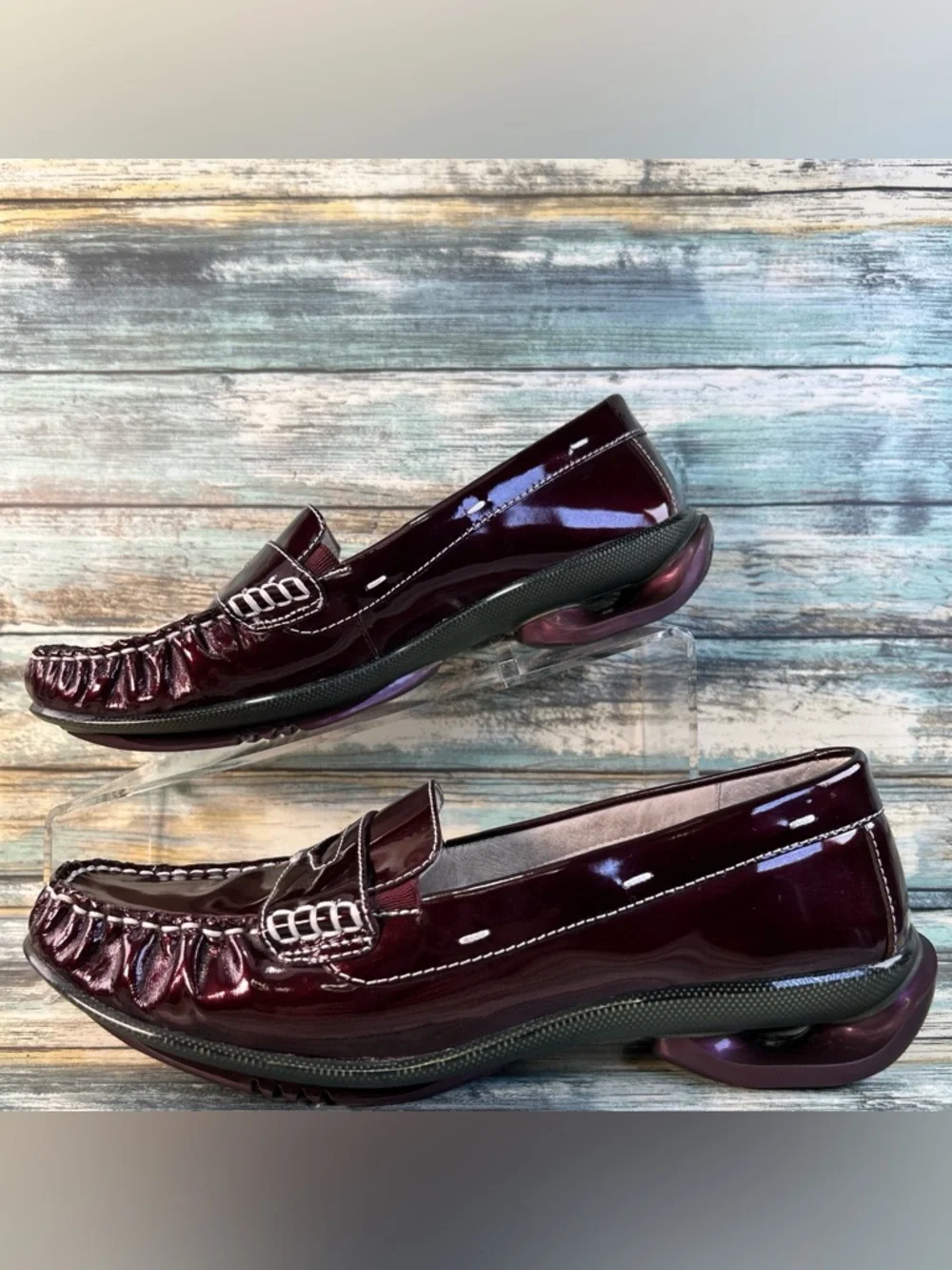Asgi Comfort Penny Loafers Womens 8M Burgundy Patent Leather Dress Work Shoes